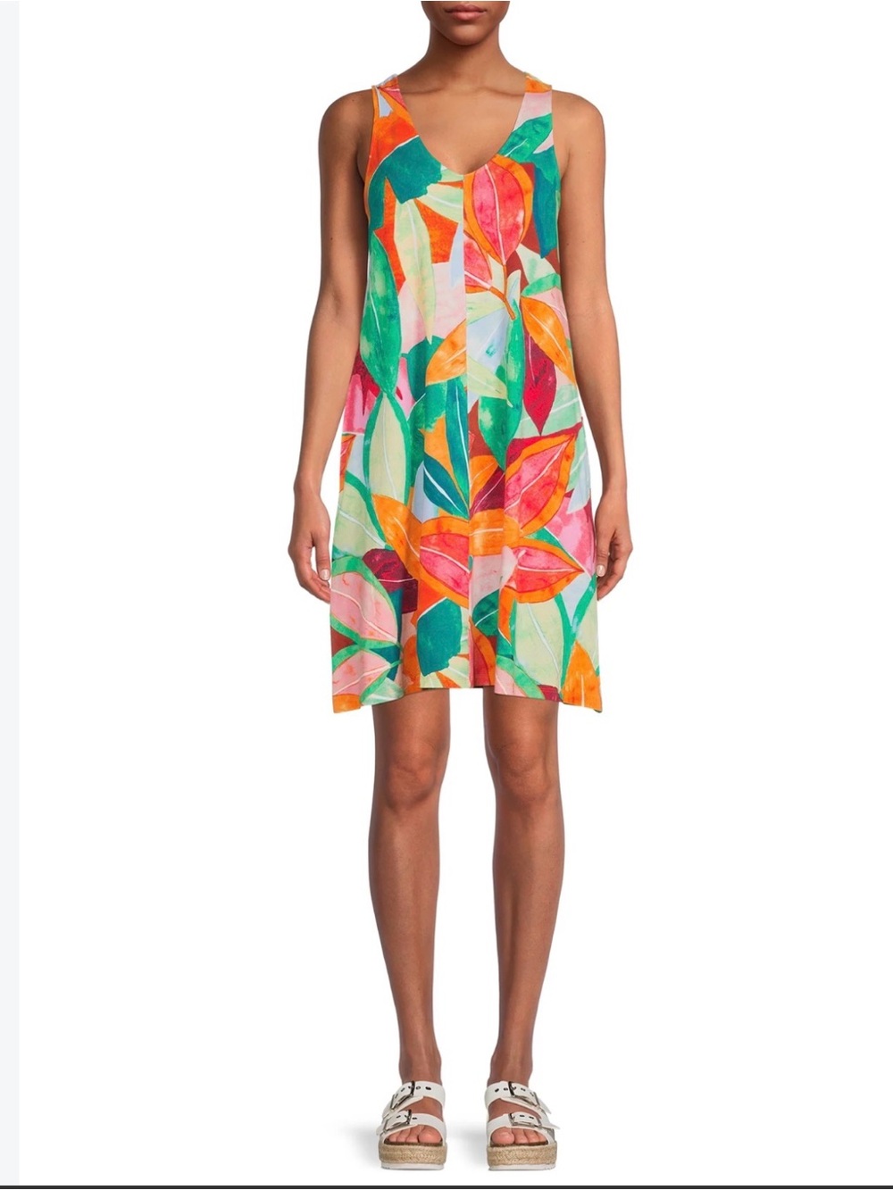 Sleeveless Tropical Prints Dress knee length
